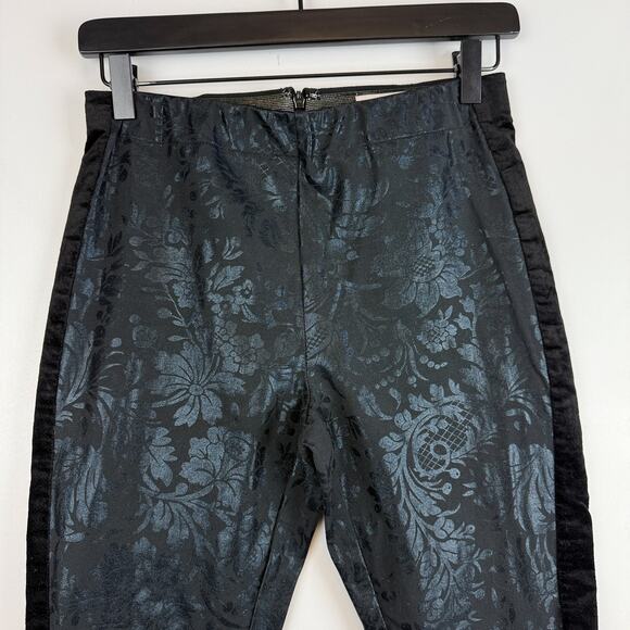 Anthropologie The Essential Skinny Pants Black Foil Damask Print 25” - Size 2 - Picture 2 of 9